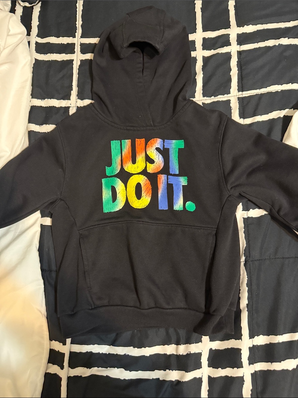 Nike Black Hoodie with Multicolor 'JUST DO IT.' Graphic
